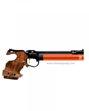 Morini CM 200EI match pistol with advanced electronic features and adjustable wooden grips