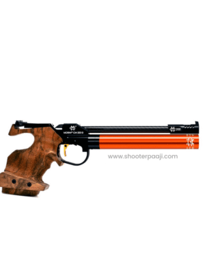 Morini CM 200EI match pistol with advanced electronic features and adjustable wooden grips