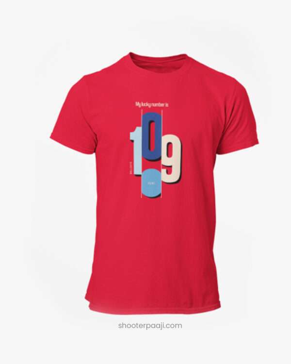 My Lucky Number is 10.9 T-shirt by Shooter Paaji, made from 100% cotton, perfect for shooting enthusiasts.